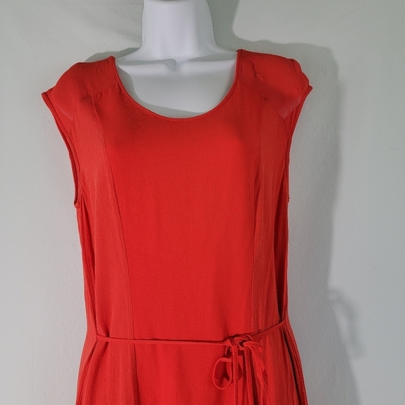 Mind Set By XCVI Red Pre Shrunk Asymmetrical Midi Dress Sz M Viscose Sleeveless - Picture 2 of 9